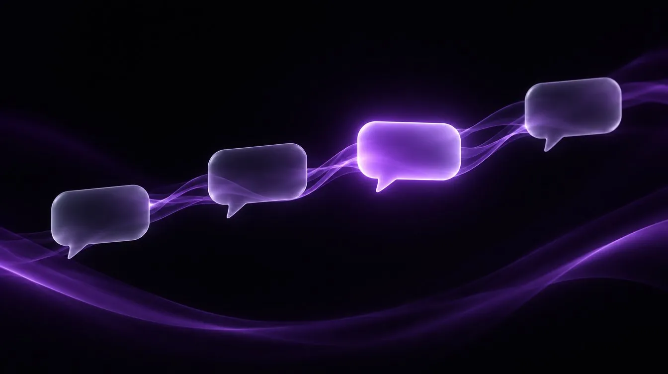 Burbujas de conversación enlazadas por hilos de luz, la automatización de los mensajes de un negocio