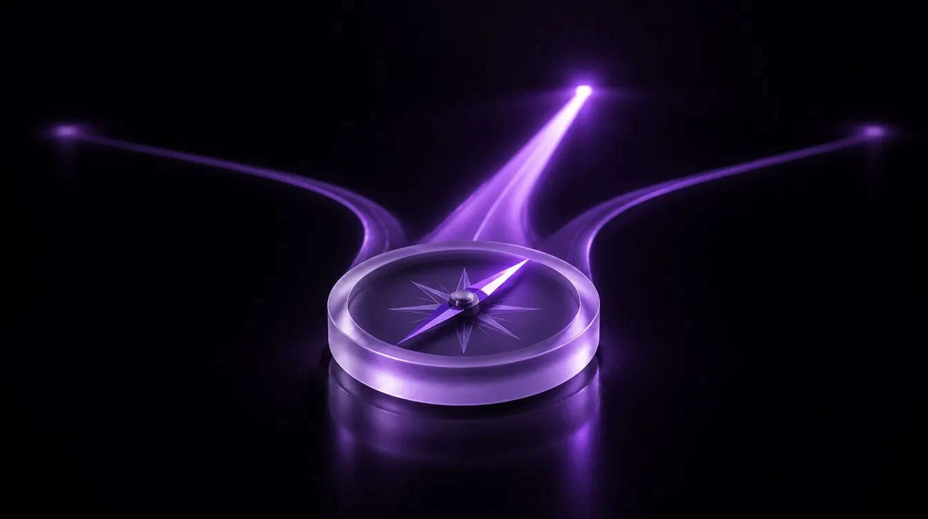 Brújula de cristal ante varios caminos de luz, elegir bien la agencia de marketing